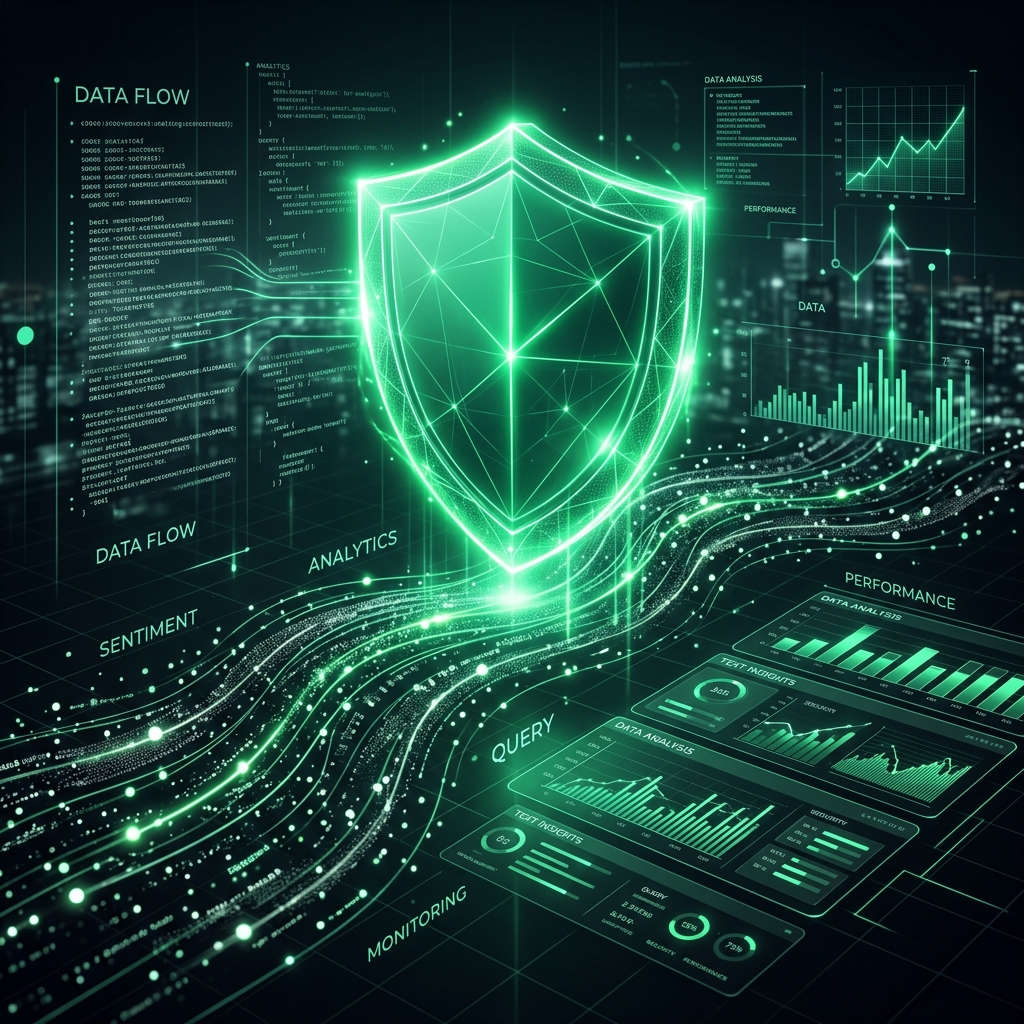 Dashboard abstracto mostrando picos de sentimiento en redes sociales