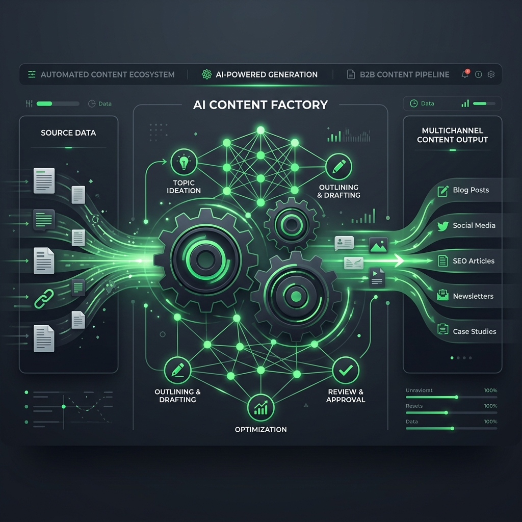 Cobertura abstracta representando la publicación automatizada de contenido B2B