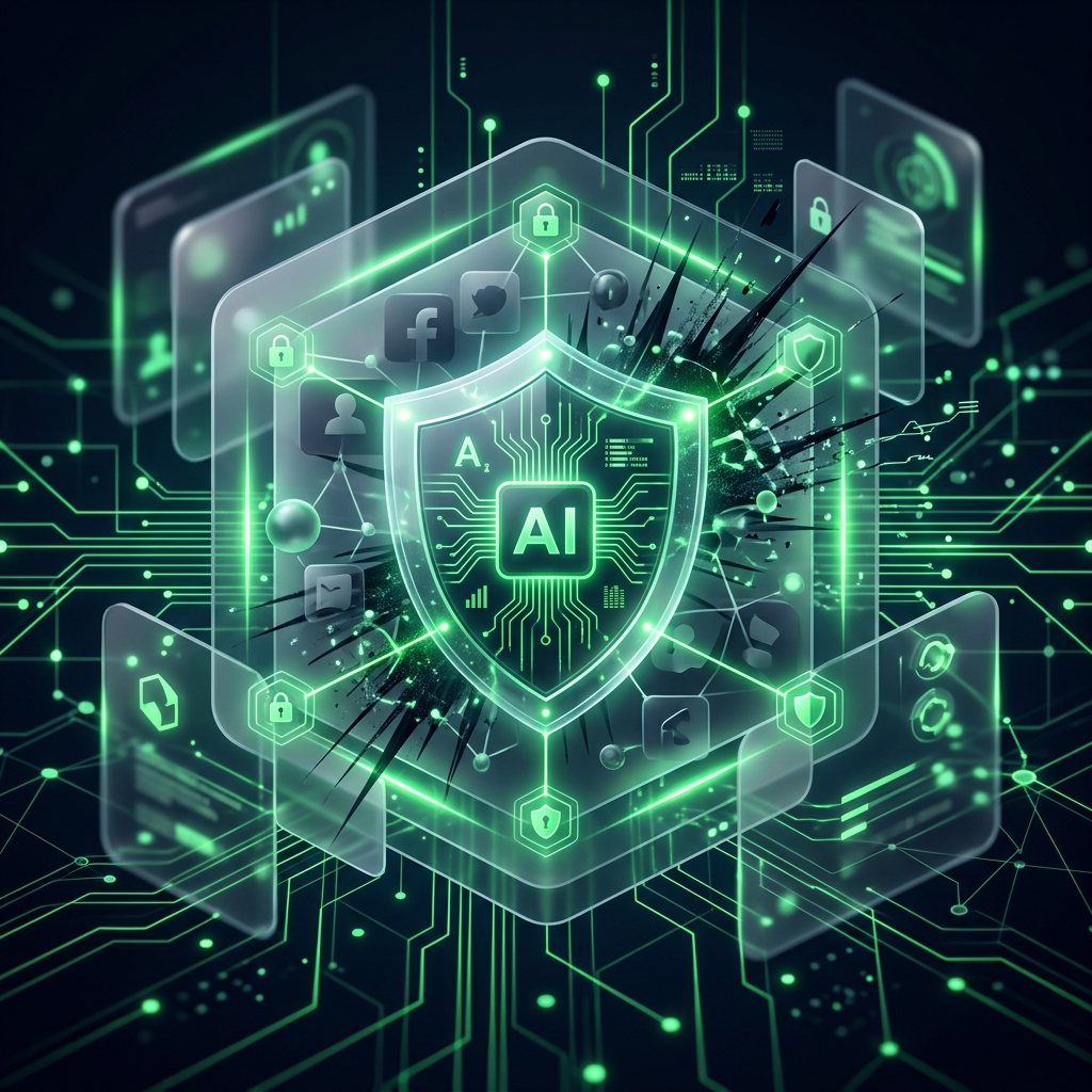 Escudo tecnológico representando gestión de crisis con IA