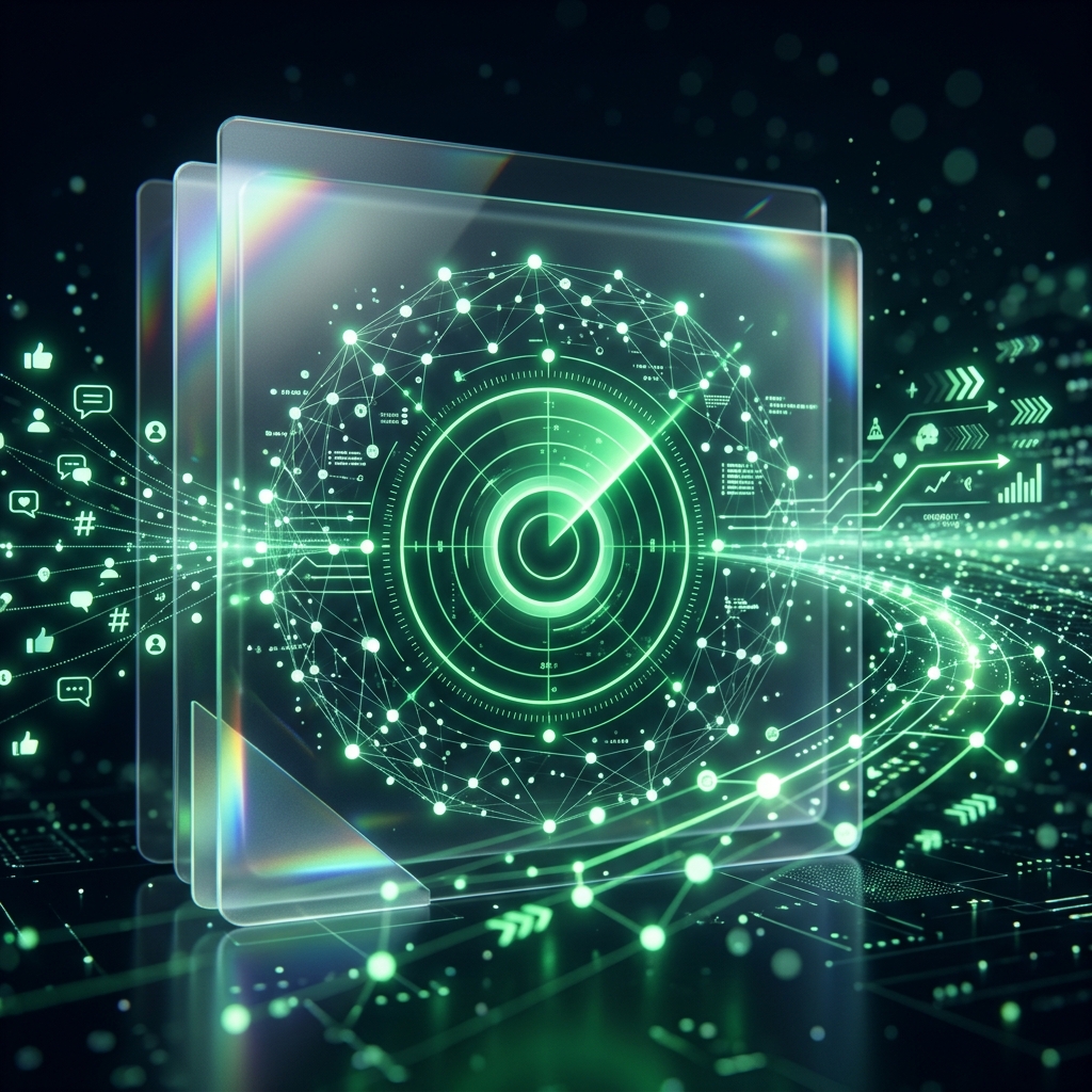 Radar futurista representando IA prediciendo tendencias